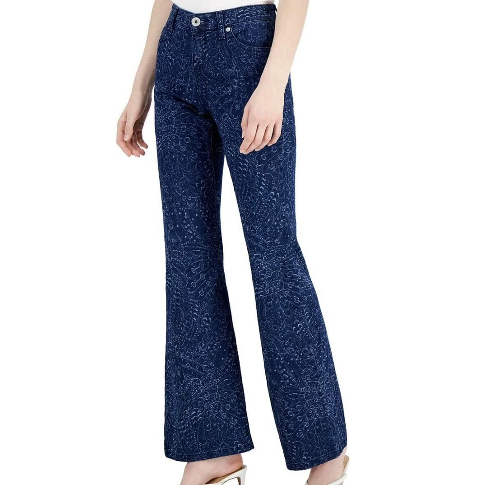 INC Womens Laser Printed Mid Rise Flare Leg Jeans Size:6/28 - Picture 1 of 15